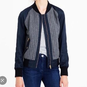 J. Crew Wool Blend Navy and Gray Pinstriped Bomber Jacket Sz S